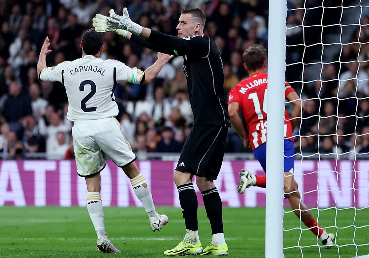 Carvajal y Lunin se lamentan tras el empate del Atlético
