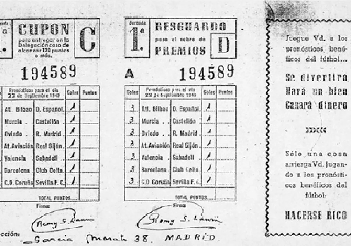 Boleto de una quiniela de 1945