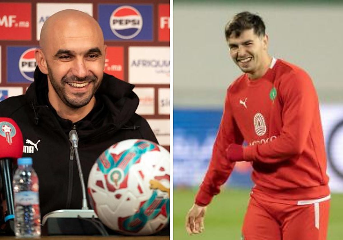 Walid Regragui, seleccionador de Marruecos, y Brahim Díaz