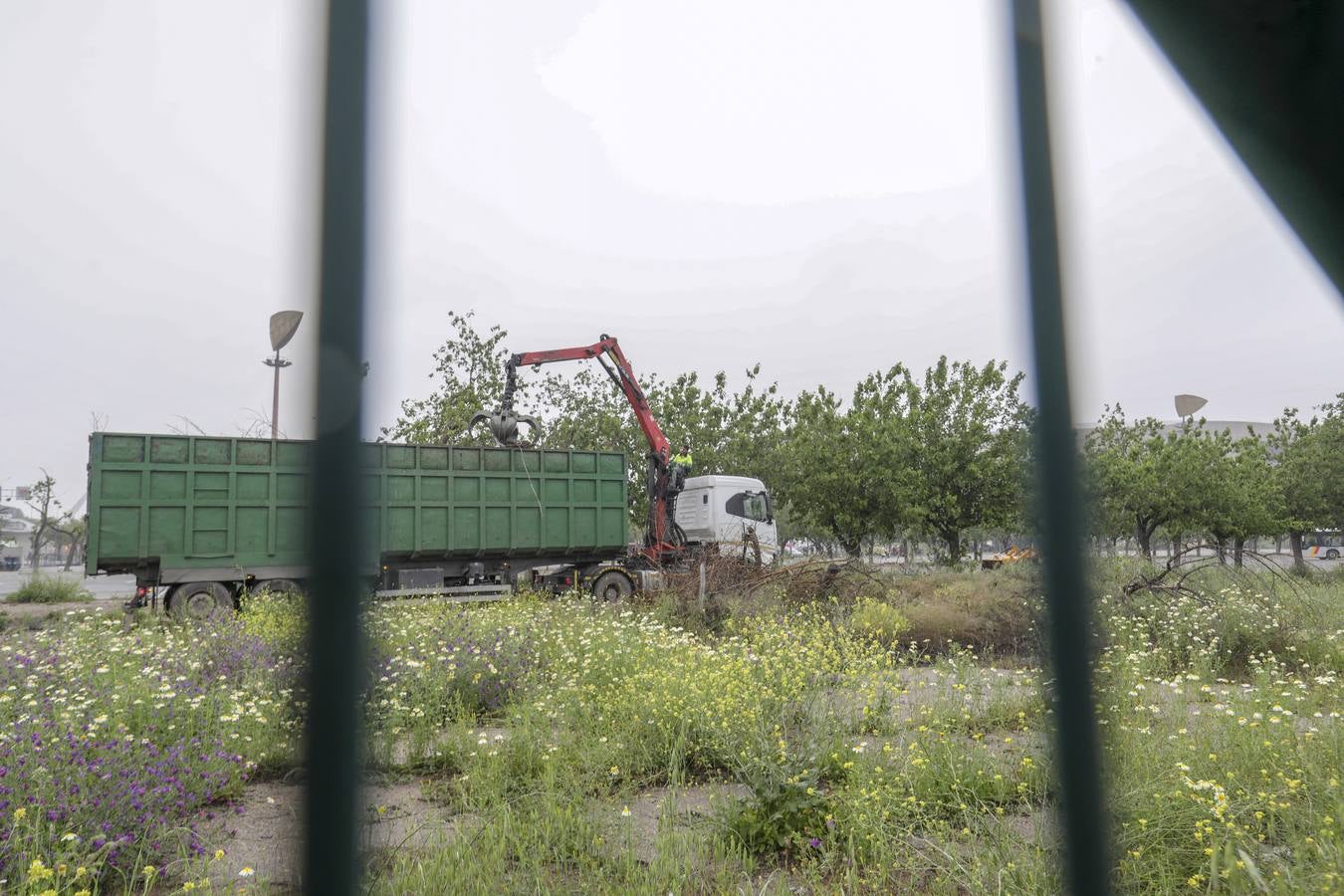 Los aledaños del estadio de La Cartuja presentan numerosos desperfectos