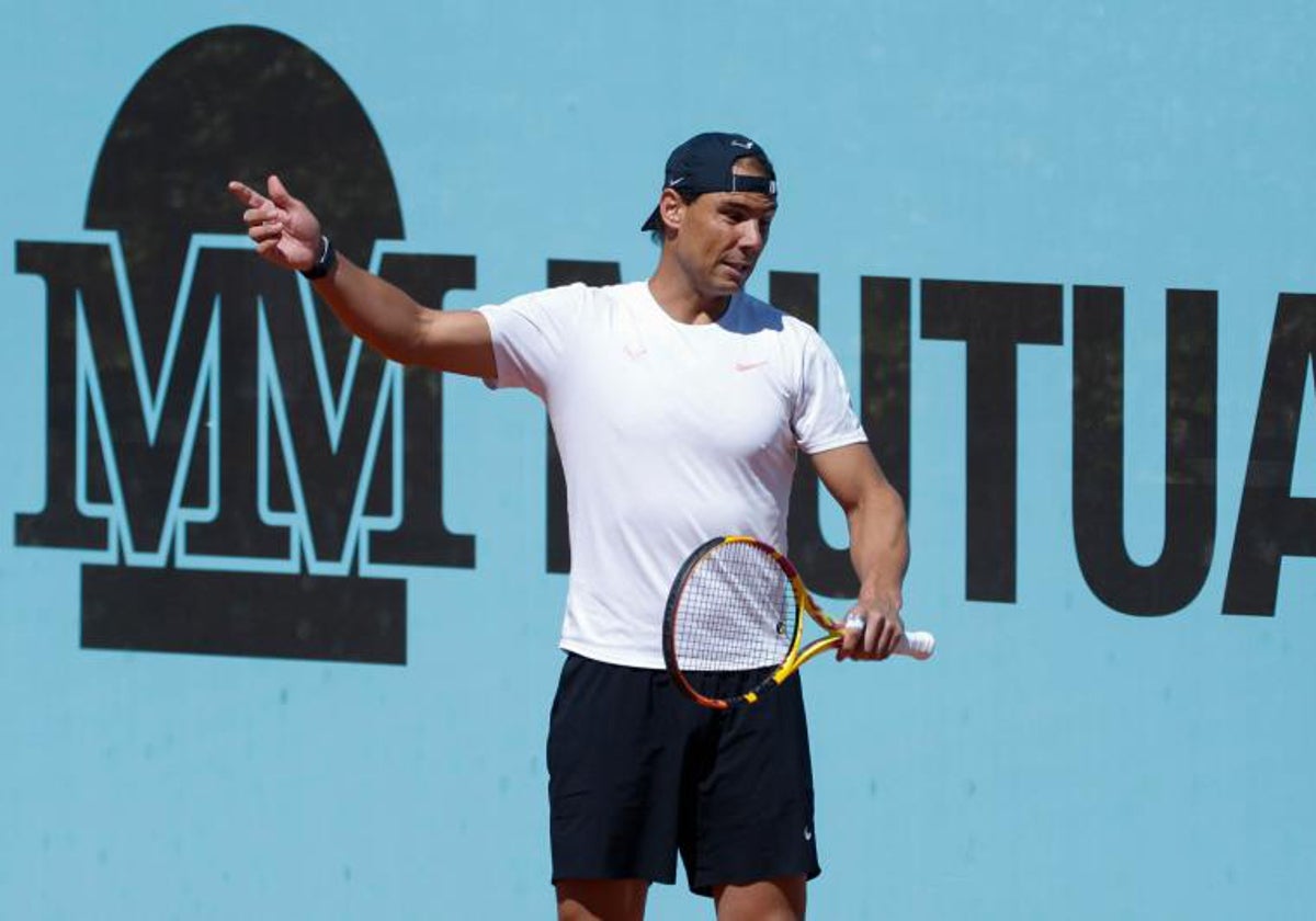 Rafa Nadal en su sesión de entrenamiento del pasado martes en el Mutua Madrid Open