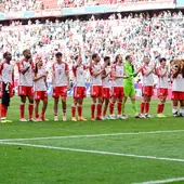 Los jugadores del Bayern, saludando a su afición el pasado sábado
