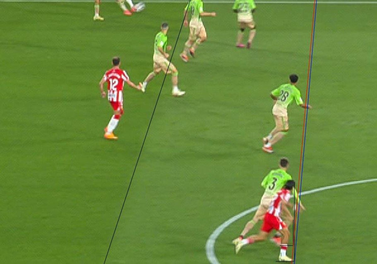 Fotograma en el que se ve que Luka Romero está más adelantado que Miranda