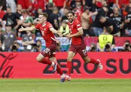 Los suizos celebran uno de sus goles a Hungría