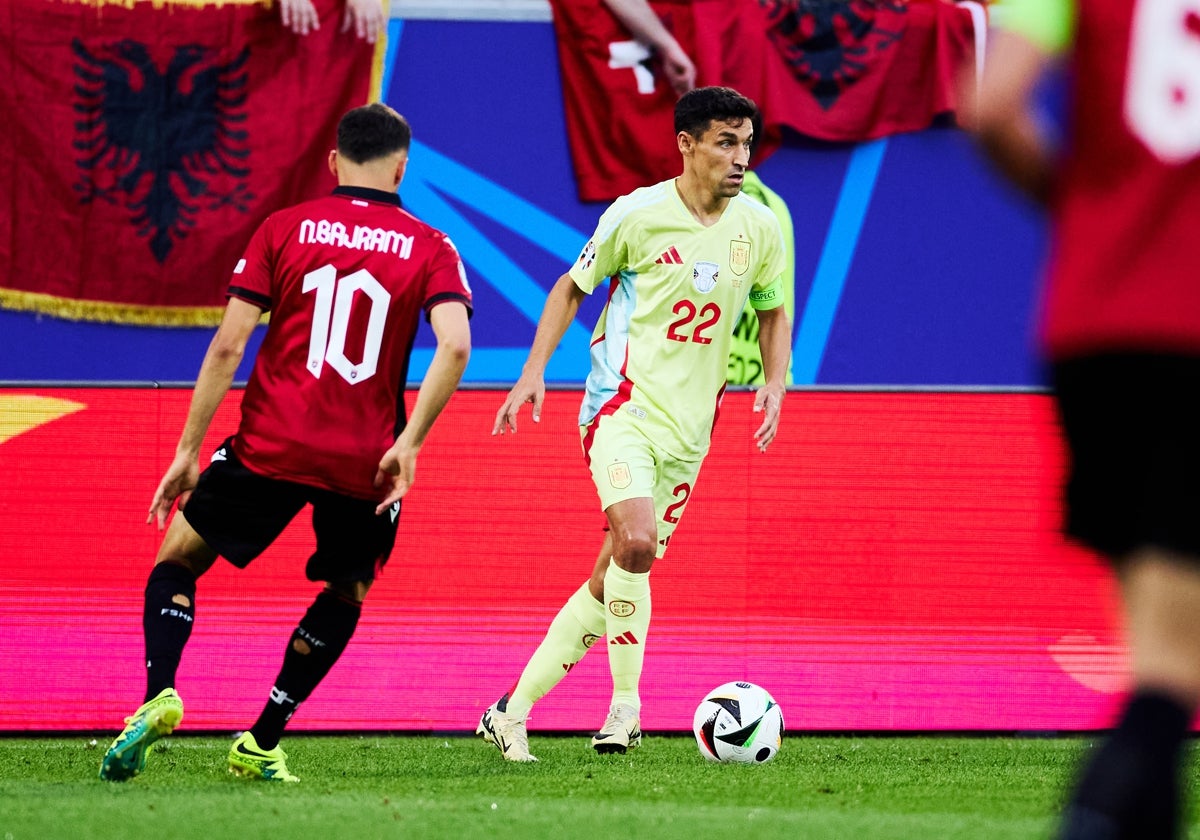 Jesús Navas, en el partido de España ante Albania de la fase de grupos de la Eurocopa