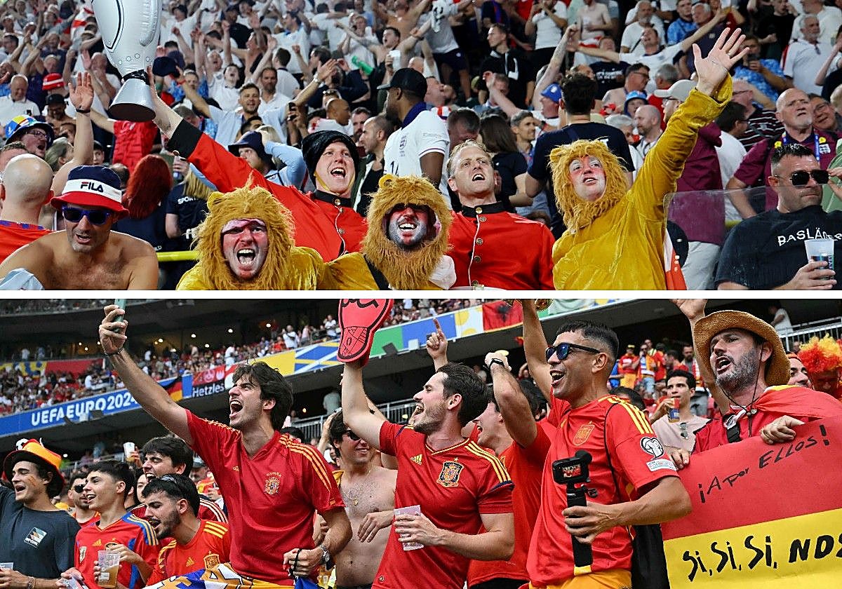Aficionados de Inglaterra y España durante la Eurocopa