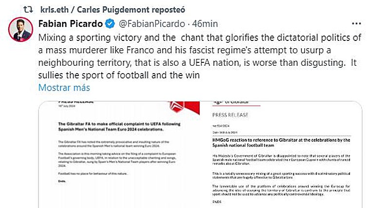 La Federación de Gibraltar protesta a la UEFA por los cánticos en la fiesta de la selección