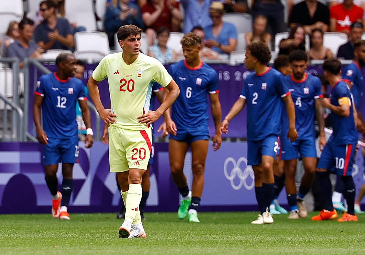El sevillista Juanlu Sánchez, tras el único gol de República Dominiacana