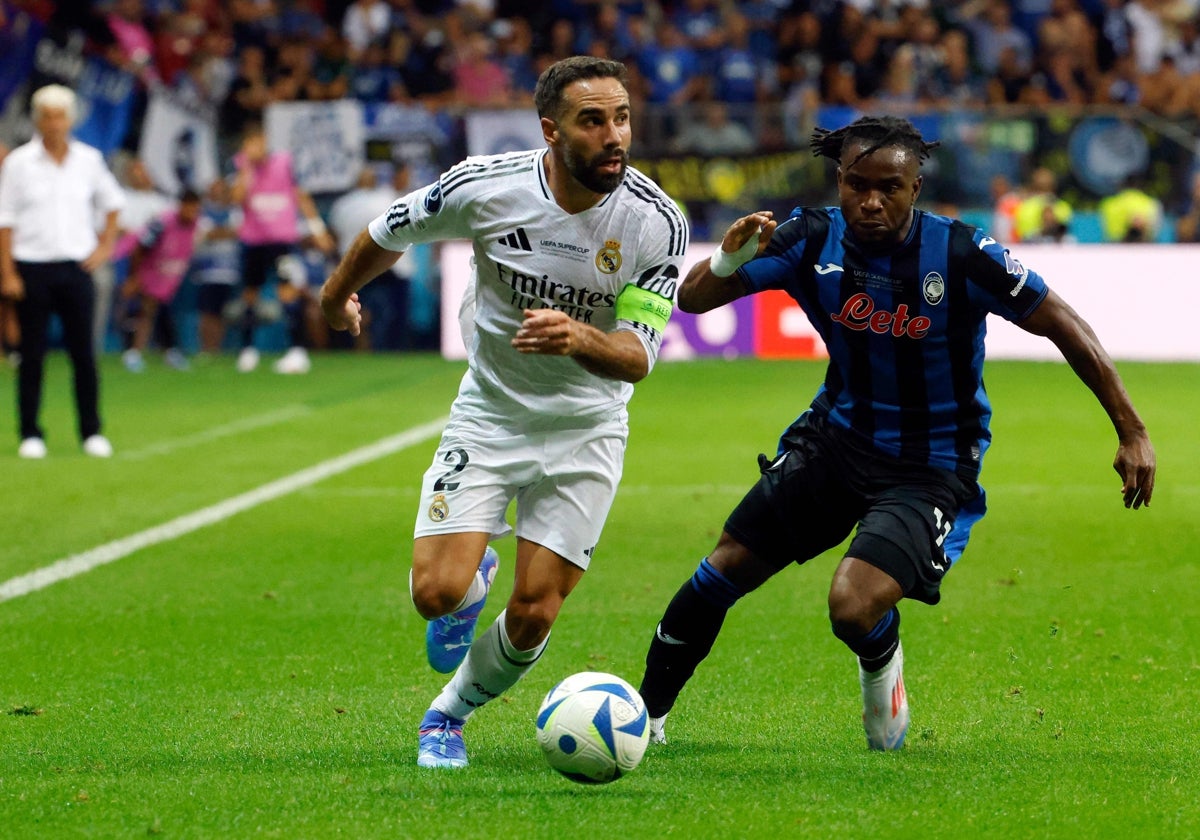 Carvajal, en el partido de la Supercopa de Europa contra la Atalanta