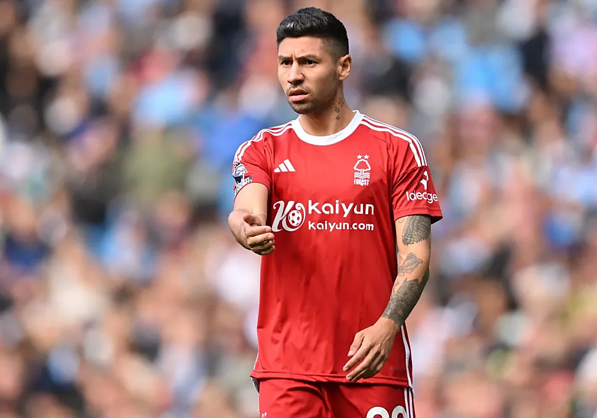 Gonzalo Montiel, con la camiseta del Nottingham Forest la pasada temporada