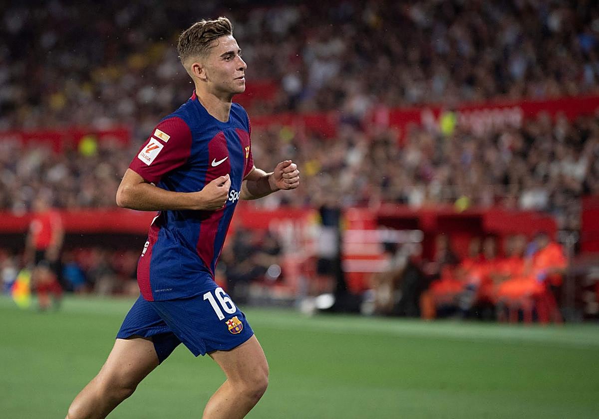 Fermín López, en un partido del Barça