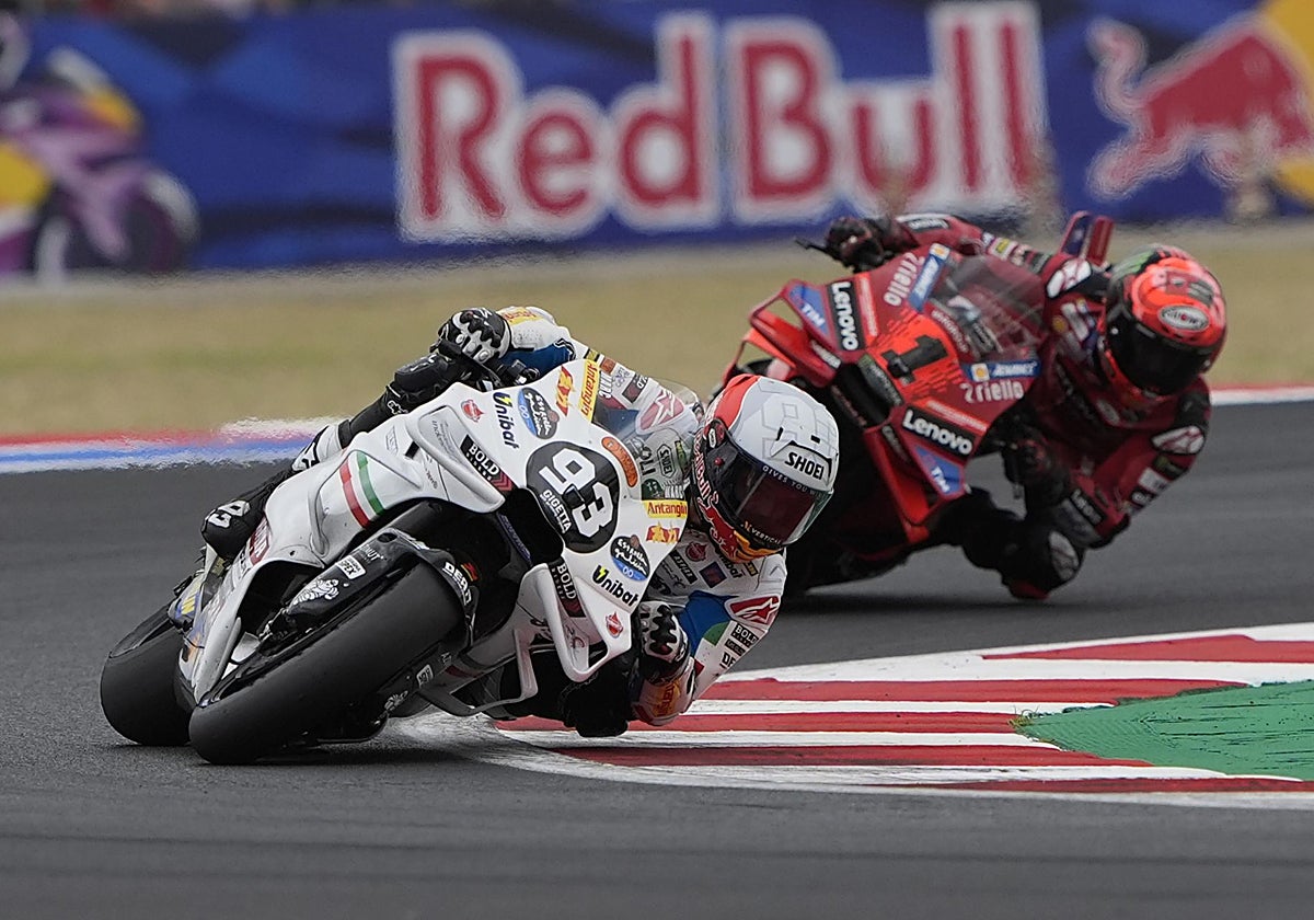 Márquez y Bagnaia, durante el Gran Premio de San Marino