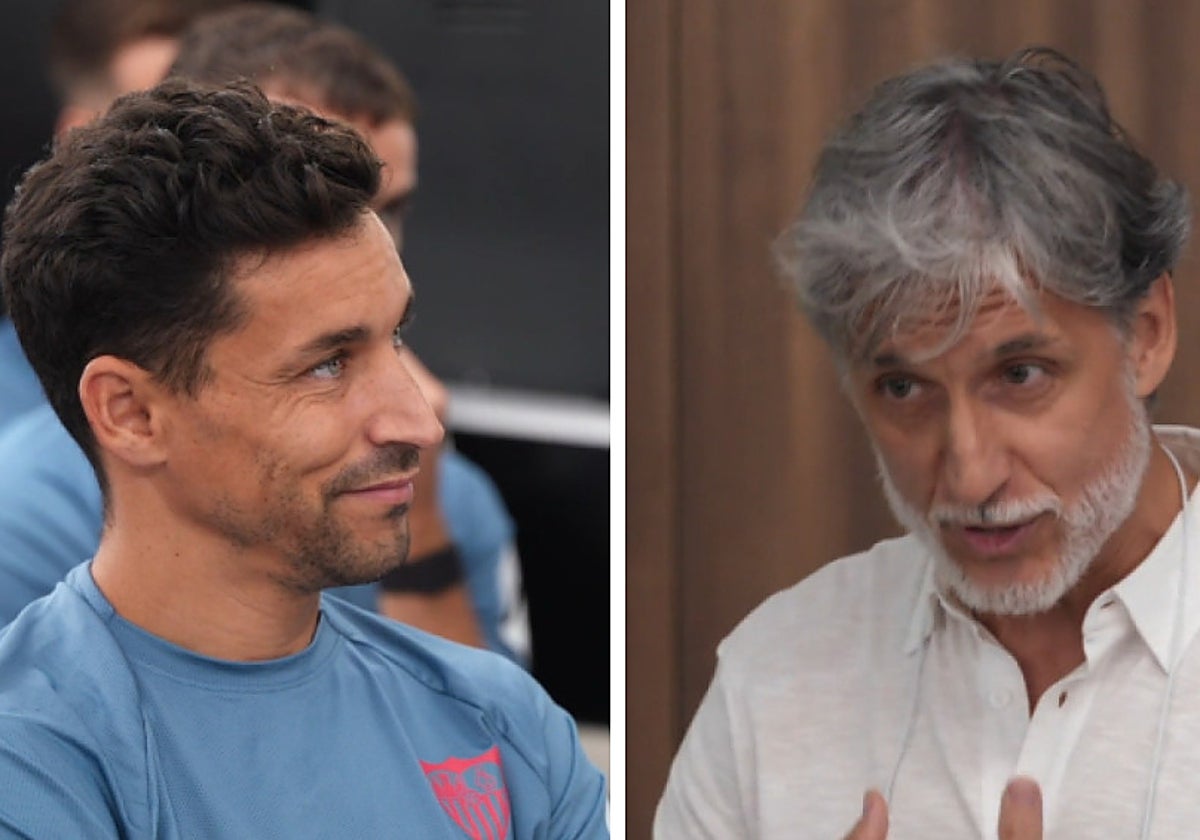 Jesús Navas escucha a Pablo Alfaro en la charla prederbi del aragonés