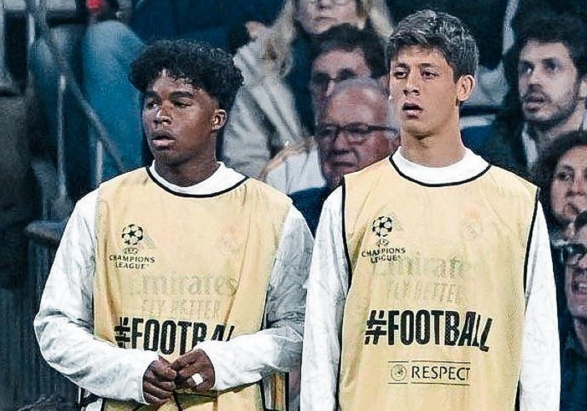 Endrick y Güler, durante el partido de Liga de Campeones ante el Milan