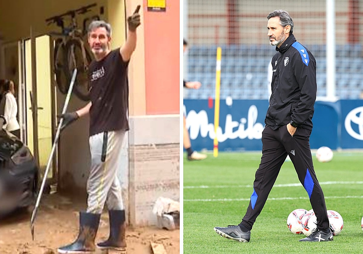Vicente Moreno, a la izquierda, limpiando en Masanasa y este viernes, en Tajonar