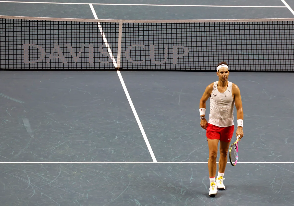 Nadal, en un entrenamiento en la Copa Davis