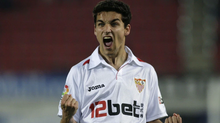 Jesús Navas, after scoring in a Mallorca - Seville match in 2010