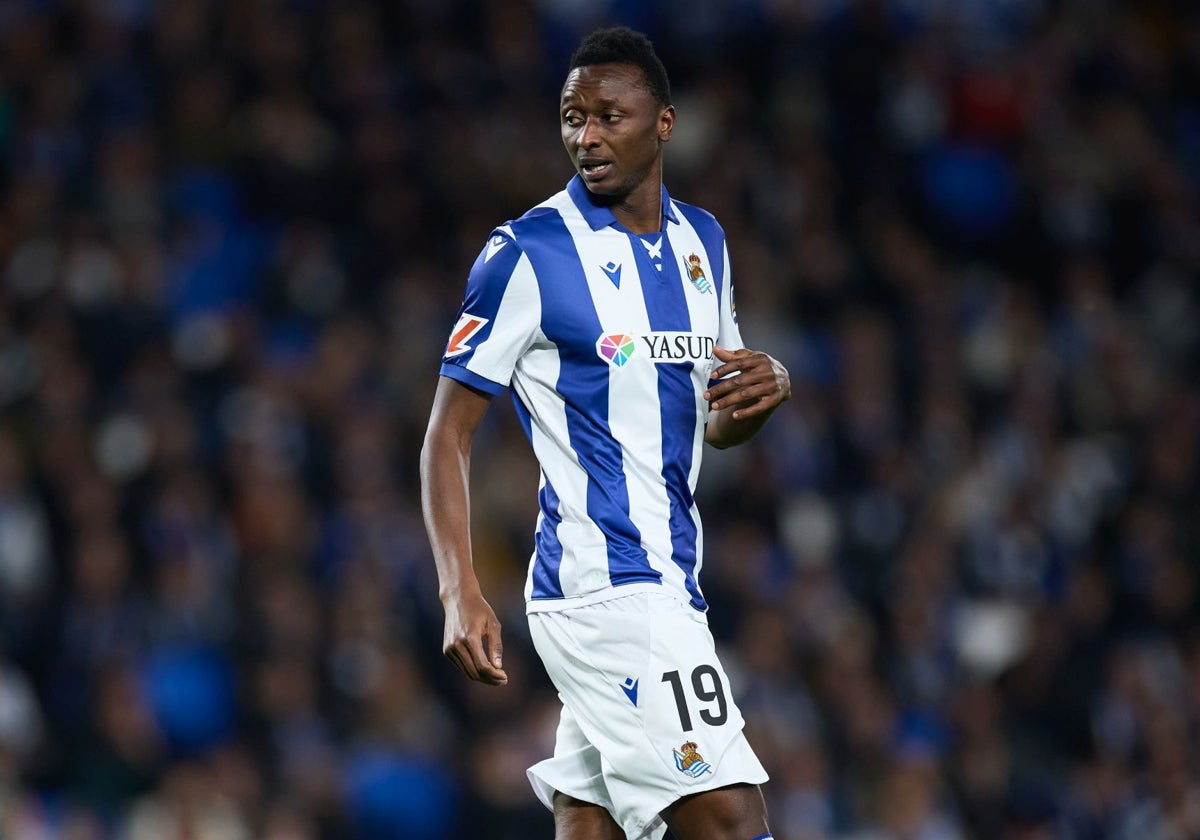 Umar Sadiq, durante el partido disputado entre la Real y el Betis en Anoeta