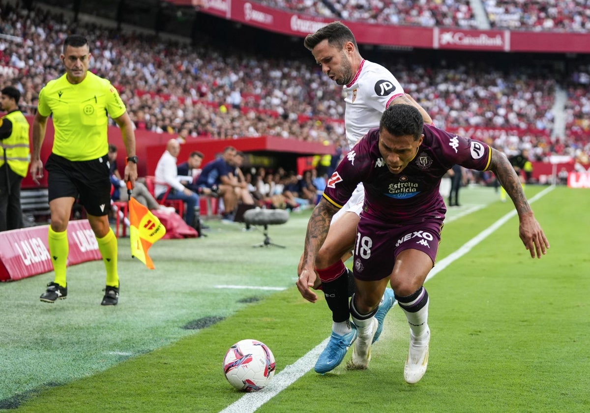 Saúl pugna con Machís por un balón en el Sevilla-Valladolid de la primera vuelta