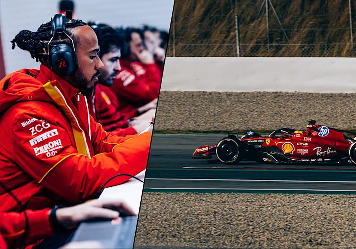 Hamilton, con el Ferrari en Montmeló