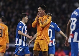 Jude Bellingham se lamenta ante el Espanyol.