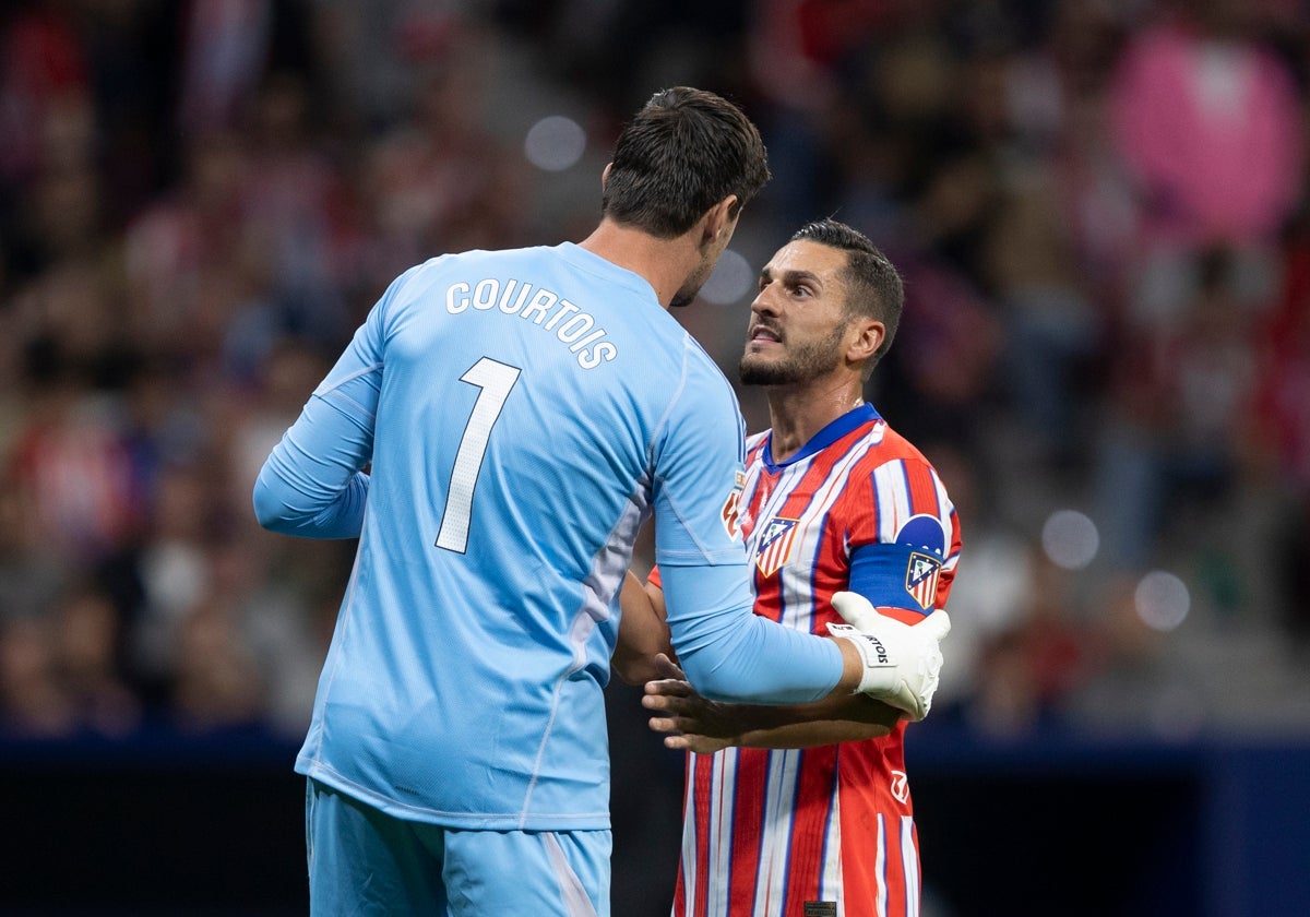 Koke y Courtois, en el derbi de la primera vuelta jugado en el Metropolitano