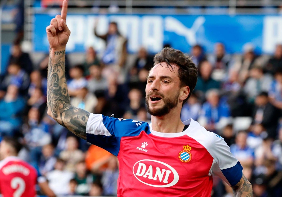 Calero celebra el gol de la victoria ante el Alavés