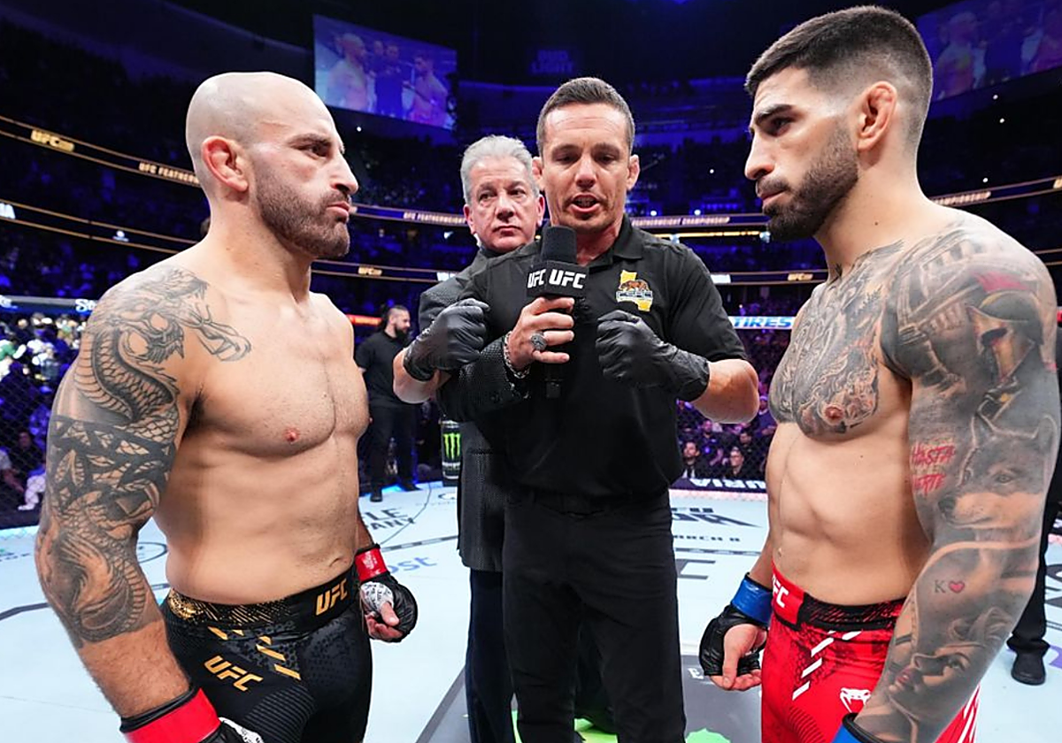 Alexander Volkanovski e Ilia Topuria antes de su combate