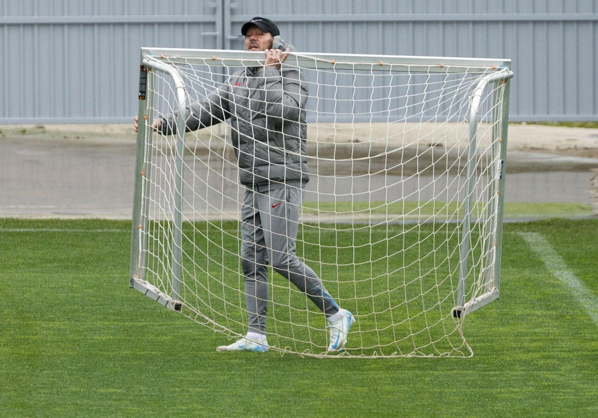 Simeone, durante el entrenamiento de este sábado