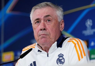 Carlo Ancelotti, en la sala de prensa de Valdebebas