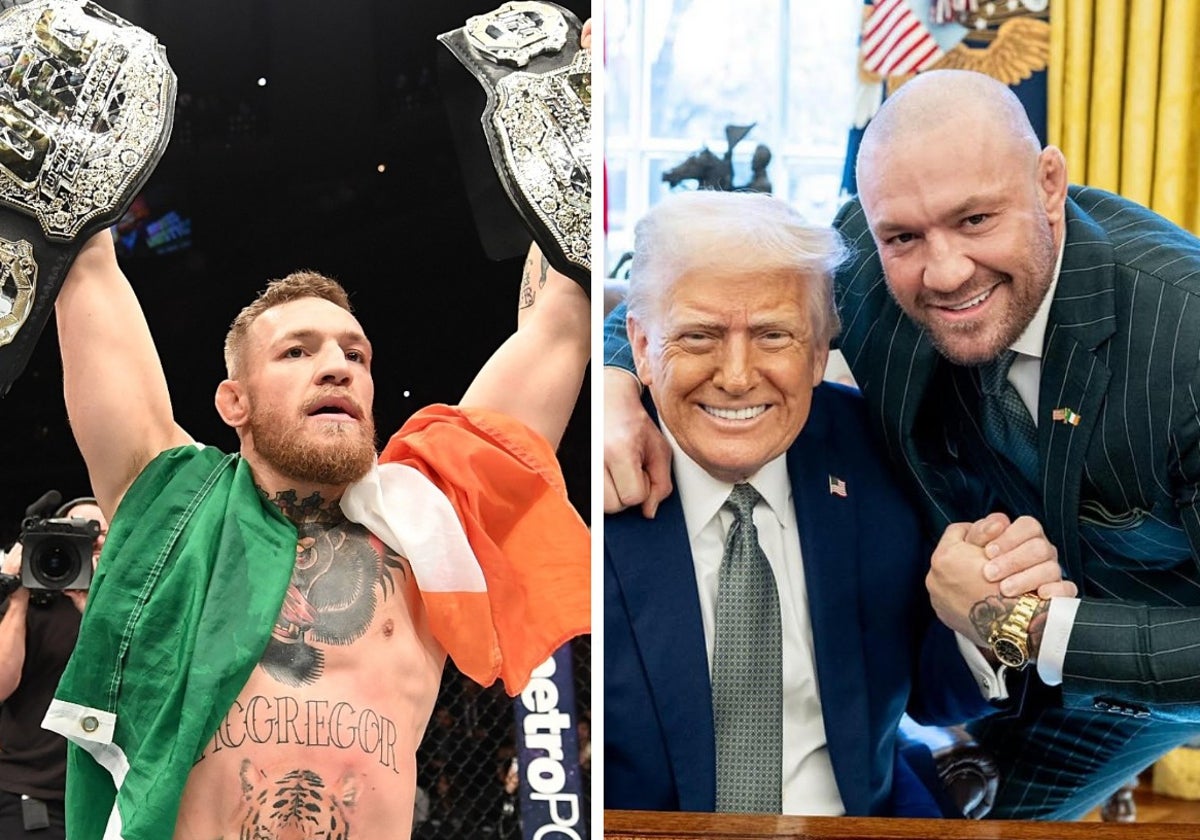 Conor McGregor, con sus dos cinturones de la UFC. El irlandés, con Trump en la Casa Blanca