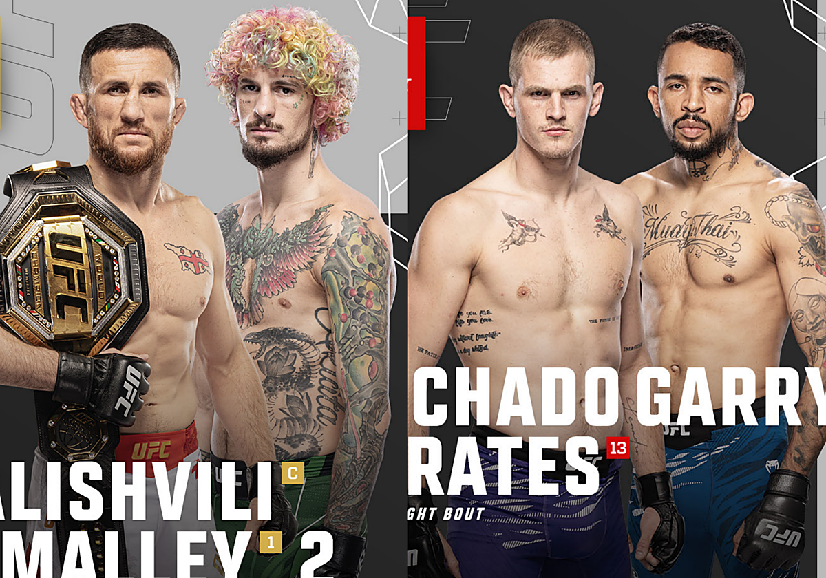 Carteles oficiales de las peleas de Dvalishvili contra  O' Malley y de Garry contra Prates