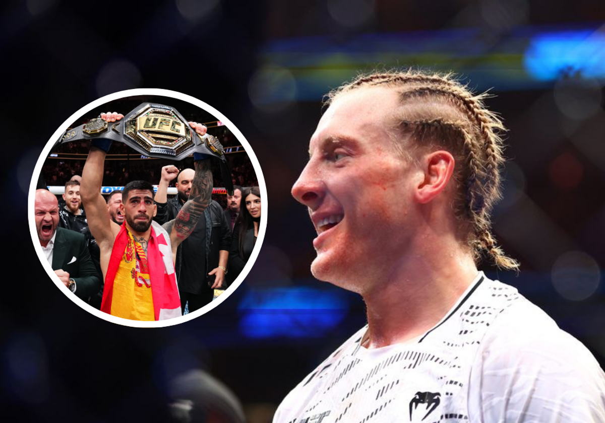 Paddy Pimblett tras su combate contra Michael Chandler. En el círculo, Ilia Topuria