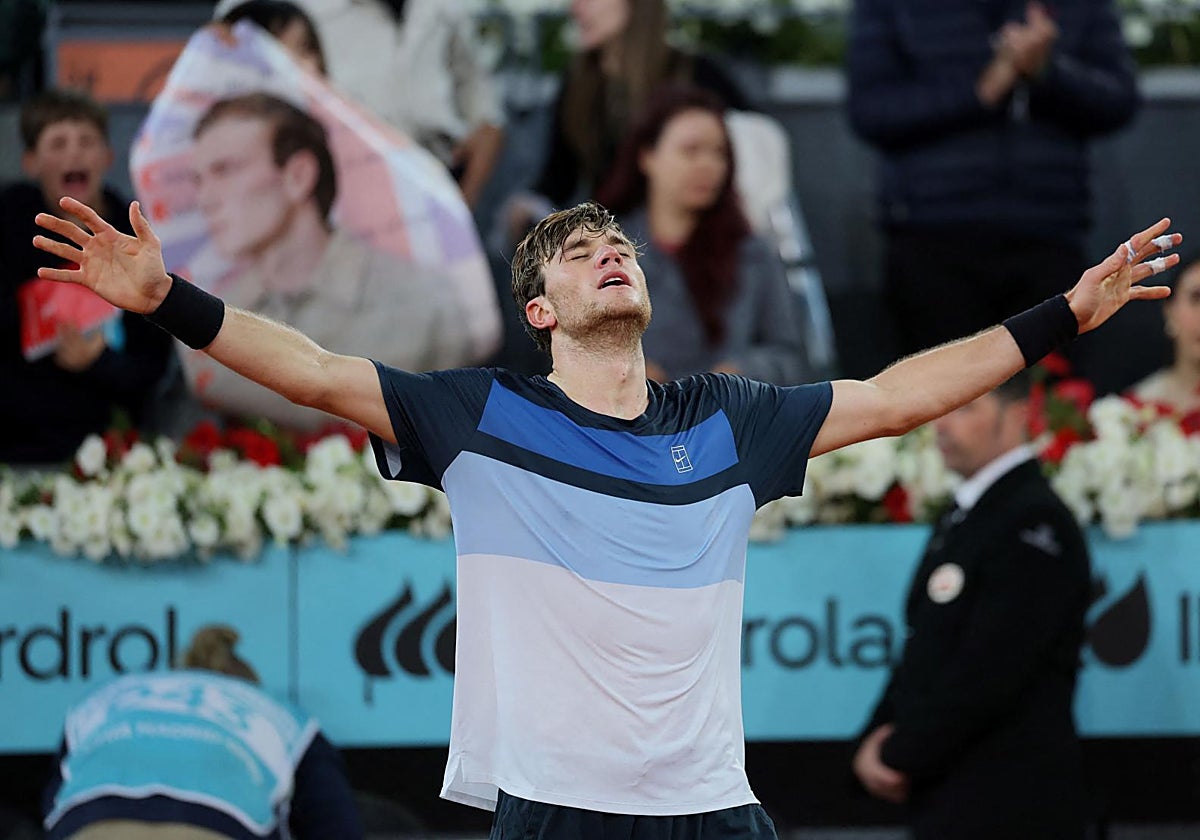 Jack Draper celebra el pase a la final del Mutua Madrid Open