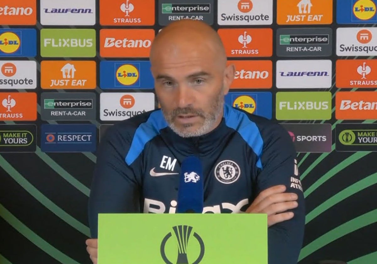 Enzo Maresca, durante su comparecencia ante los medios en el 'Media Day' previo a la final de la Conference League ante el Betis