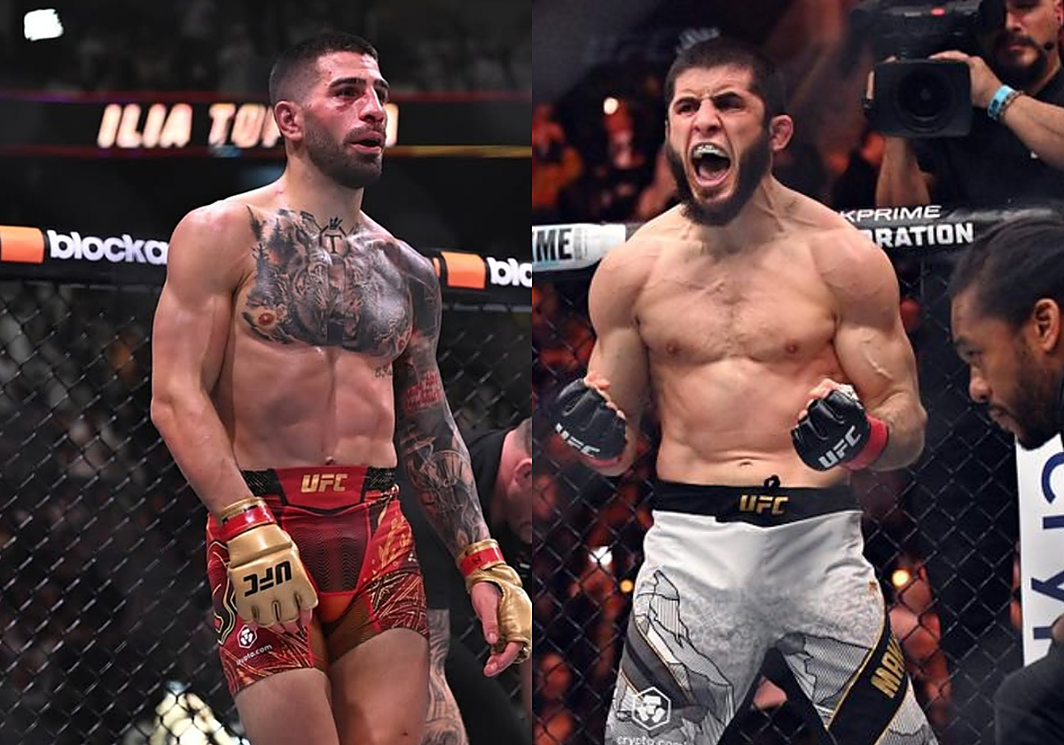 Ilia Topuria e Islam Makhachev después de ganar sus respectivos combates