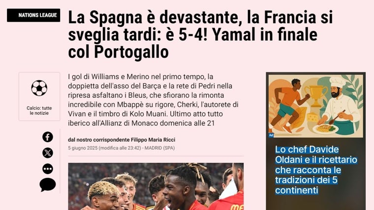 Así vio el partido en Italia la Gazzetta dello Sport