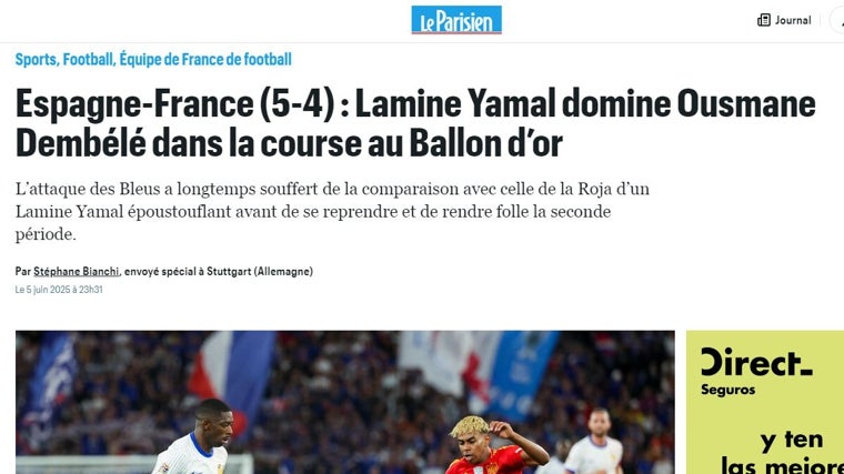 El diario galo dio como vencedor a Lamine Yamal en el duelo por el Balón de Oro