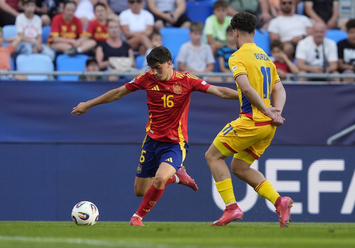 Juanlu, en el partido España-Rumanía en la fase de grupos de la Eurocopa sub 21