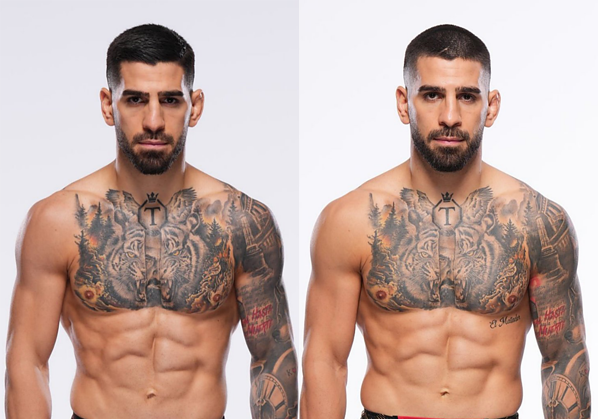 A la izquierda, Ilia Topuria en febrero de 2024. A la derecha, en junio de 2025 en la nueva categoría