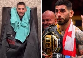 Ilia Topuria, en una sauna portátil (izquierda)
