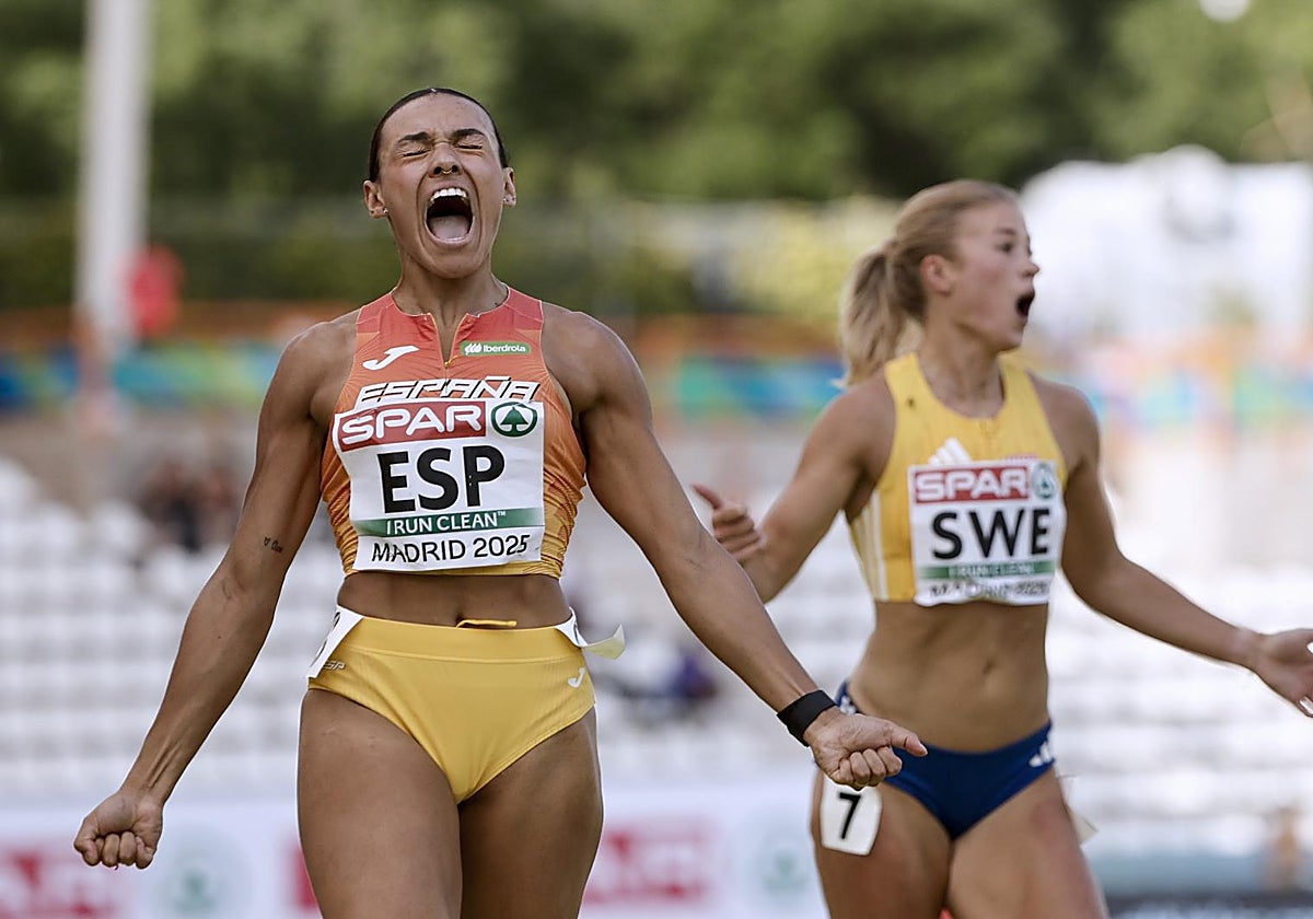 Jael Bestué, tras ganar los 200 metros en Vallehermoso