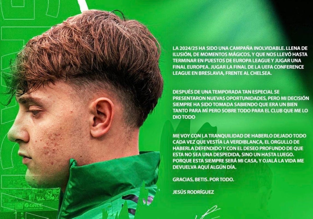 Comunicado de Jesús Rodríguez tras su salida del Real Betis