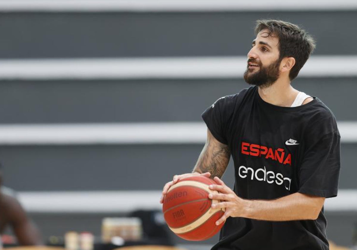 Ricky Rubio, durante un entrenamiento con la selección española