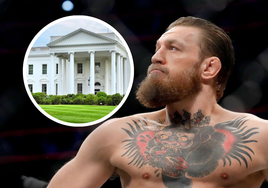 Conor McGregor en uno de sus combates. En el círculo, la Casa Blanca