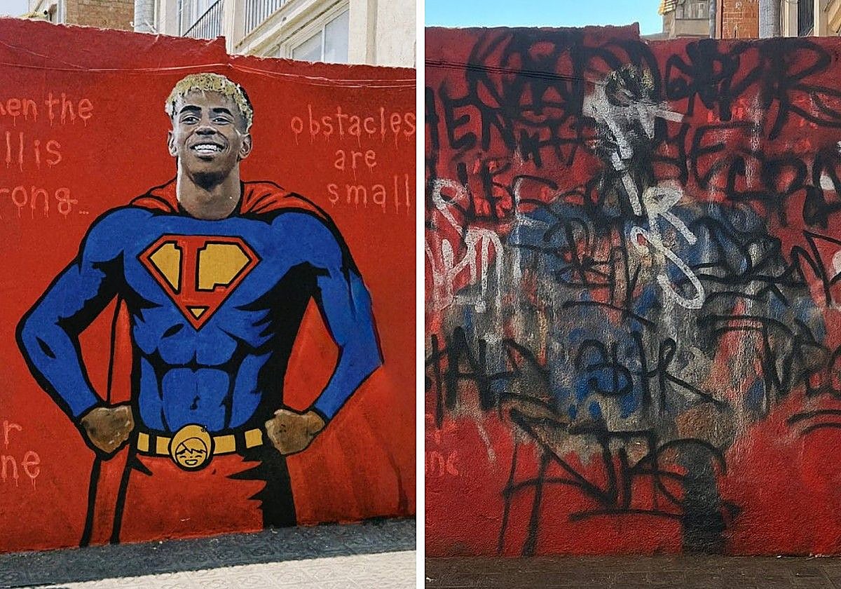 El mural de Lamine Yamal, antes y después