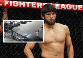 Timur Khizriev antes de uno de sus combates. En el recuadro el momento del asalto