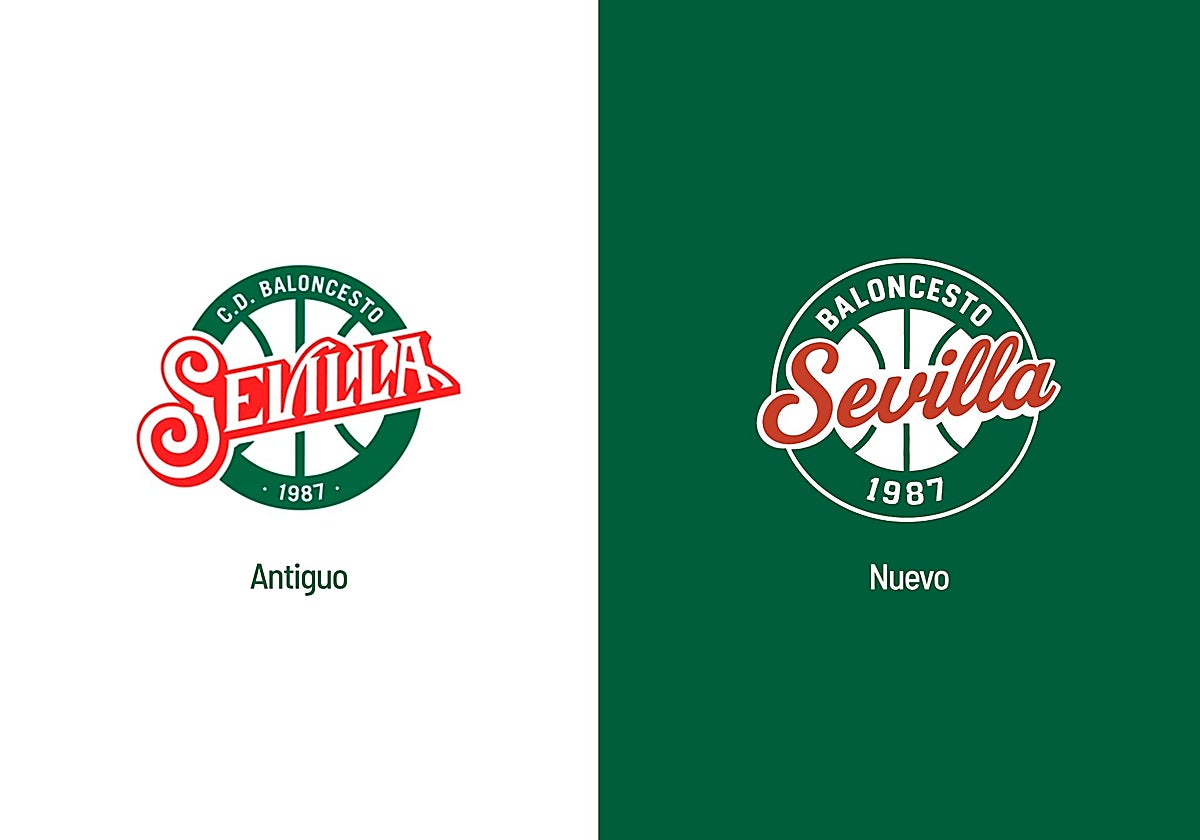 El logro del Baloncesto Sevilla entre 2014 y 2016, a la izquierda, y el nuevo, a la derecha