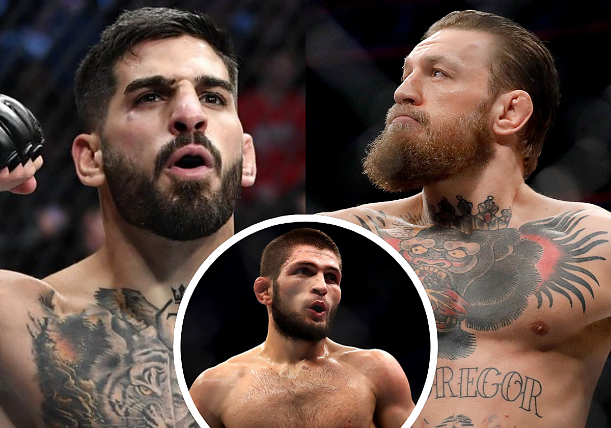 Ilia Topuria junto a Conor McGregor. En el círculo, Khabib Nurmagomedov