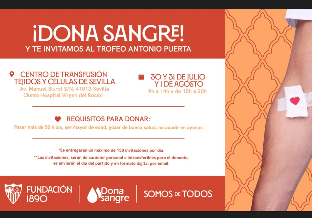 El Sevilla regalará entradas para el Trofeo Antonio Puerta a los donantes de sangre
